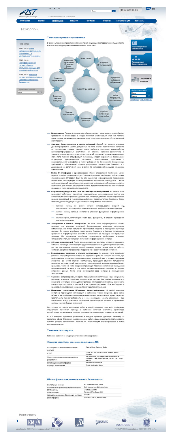 Создание сайта www.acti.ru - внутренняя страница